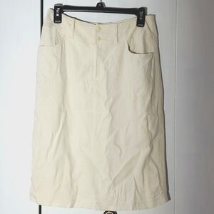 J.JILL- Womens Cream Textured Mini Skirt linen Front pockets Minimalist Sz.8